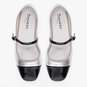 Repetto Silver and Black Mary Jane Flats